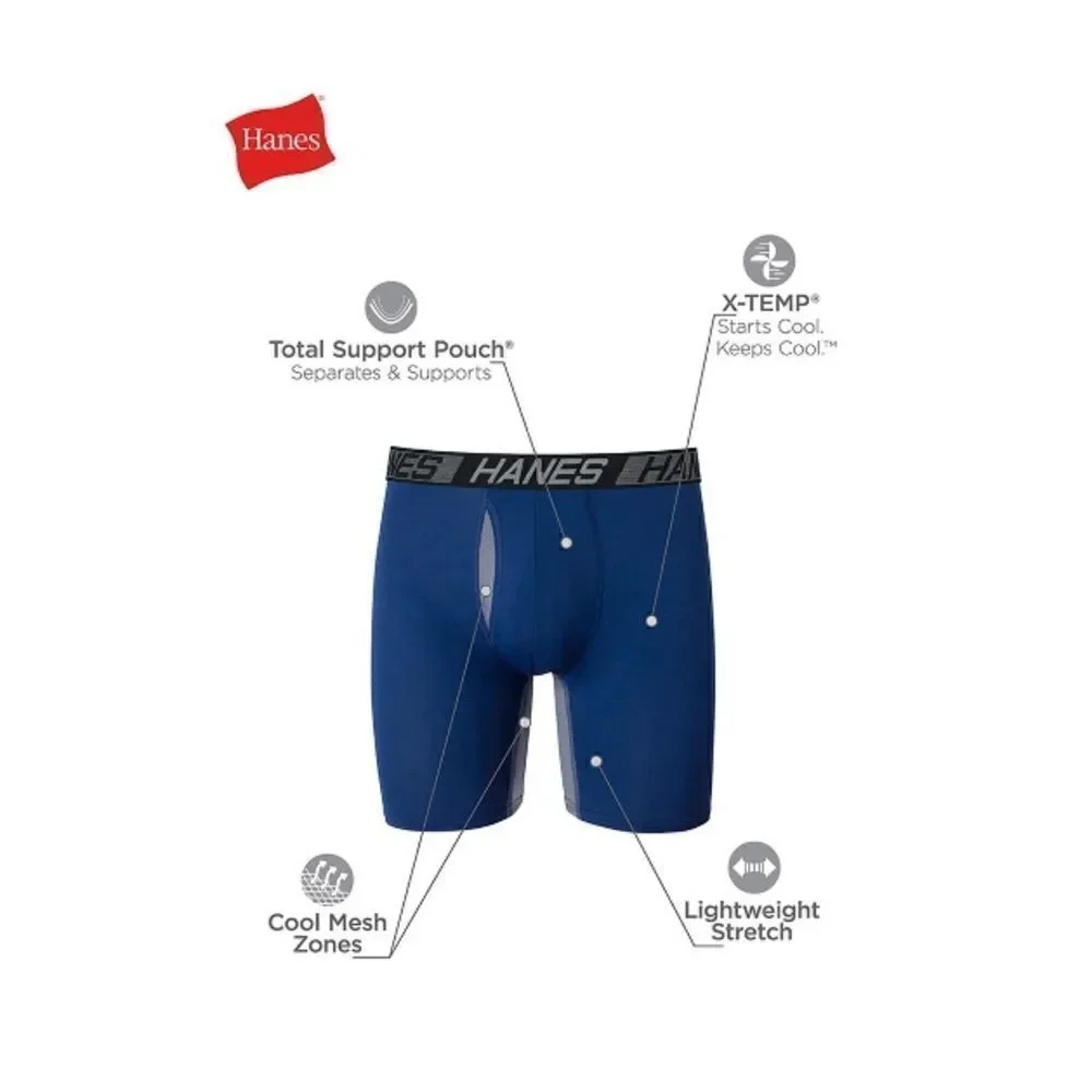 Hanes X-Temp Total Support Pouch Long Leg Boxer Briefs Underwear 2, 3-Packs S